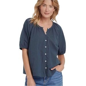 Universal Thread Women's Puff Button-Front Blouse Blue Sz Large